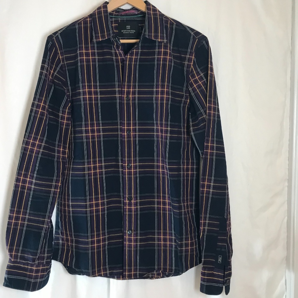 SOLD - Scotch & Soda Blue Purple Plaid Button Down Cotton Shirt